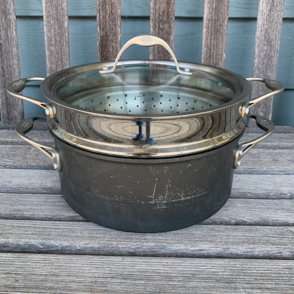 Calphalon 5 Qt Steamer Pot Set 8785 Non-Stick Dutch Oven Glass Lid Made in USA